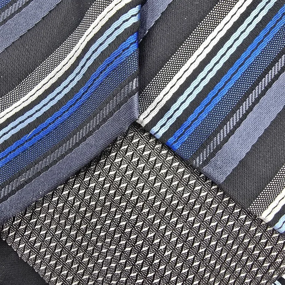 Bill Robinson Tie Mens 57 X 3 Inches Classic Blue Gray Black Striped Polyester